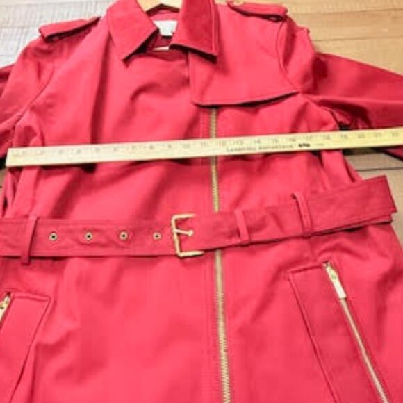 Michael Kors Red Belted Trench Coat Jacket Gold Zipper Hardware Women’s XL - Picture 11 of 13